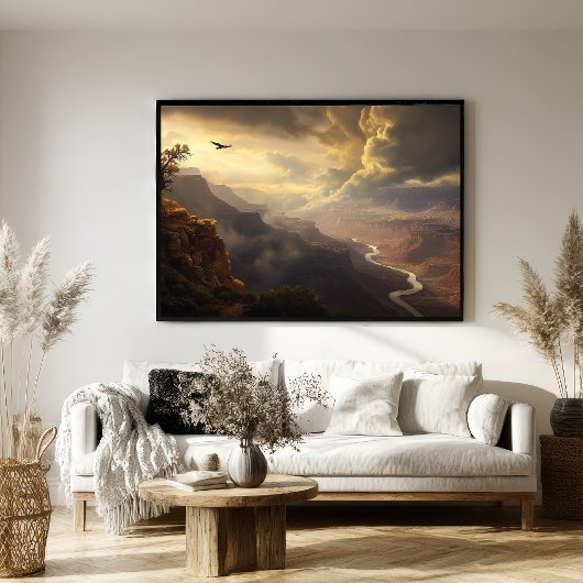 グランドキャニオンの輝き：鳥と黄金の輝き ポスター