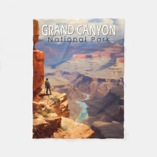 グランドキャニオンナショナルパークオイルペインティングアートトラベル フリースブランケット (正面)