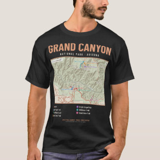 グランドキャニオン国立公園トレイルマップTシャツ Tシャツ