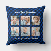 グランドギフトパーソナライズされた写真コラージュブループレイド クッション (裏面)