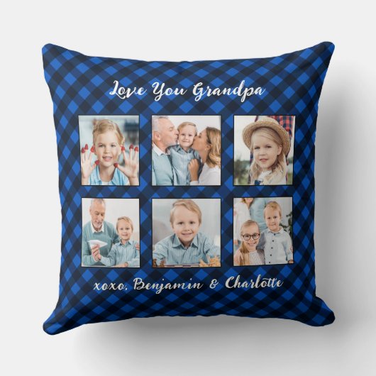 グランドギフトパーソナライズされた写真コラージュブループレイド クッション (裏面)