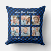 グランドギフトパーソナライズされた写真コラージュブループレイド クッション (正面)