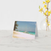 グランドケイマンのビーチ場面のメッセージカード カード (黄色い花)