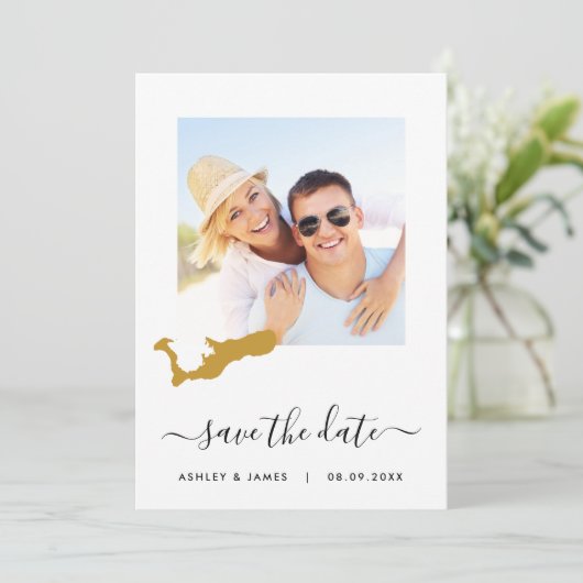 グランドケイマン地図フォトウェディング日付カードを保存 セーブザデート (スタンド正面)