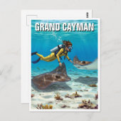 グランドケイマン旅行でスティングレイズでダイビング ポストカード (正面/裏面)