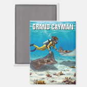 グランドケイマン旅行でスティングレイズでダイビング マグネット (正面/裏面)