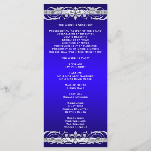 グランドダチェスブルースクロールティール（緑がかった色）結婚式 プログラム (裏面)