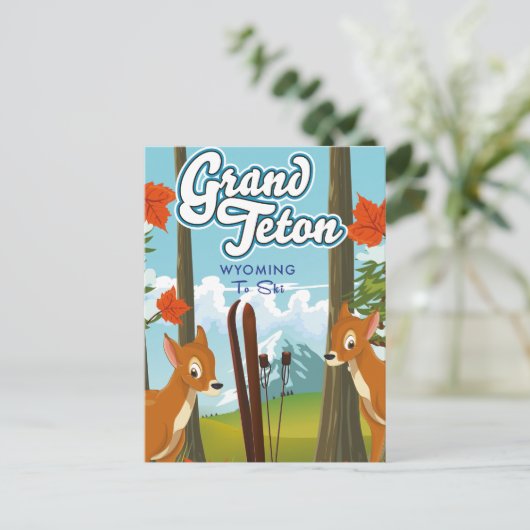 グランドティトン ワイオミング州でスキーを楽しもう ポストカード (スタンド正面)