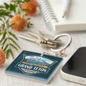 グランドテトンナショナルパークイラストレーションレトロ キーホルダー (正面右)