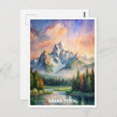 グランドテトンナショナルパークウォーターカラー絵画ズ ポストカード (正面/裏面)