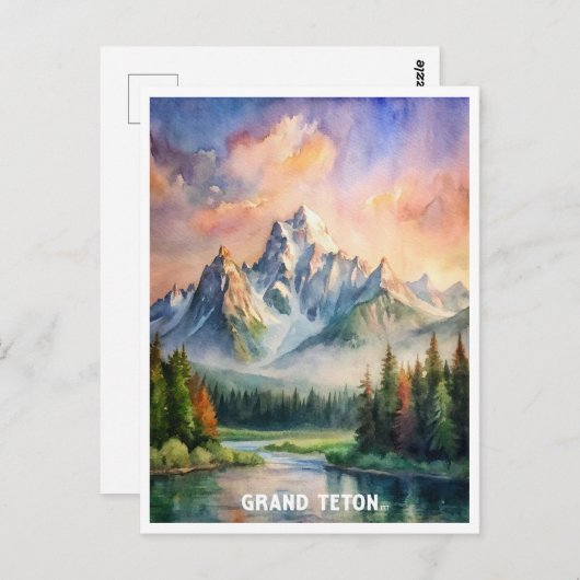 グランドテトンナショナルパークウォーターカラー絵画ズ ポストカード (正面/裏面)