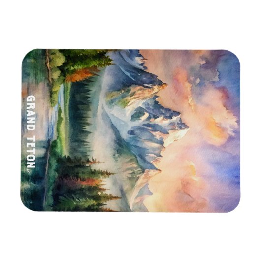 グランドテトンナショナルパークウォーターカラー絵画ズ マグネット (横)