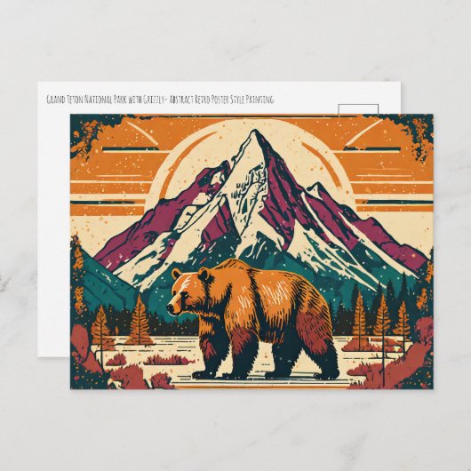グランドテトンナショナルパークグリズリーレトロ絵画ズ ポストカード (正面/裏面)