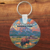 グランドテトンナショナルパークマウンテンズバイソンワイオミング キーホルダー (正面)