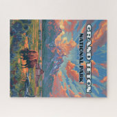 グランドテトンナショナルパークマウンテンズバイソンワイオミング ジグソーパズル (横)