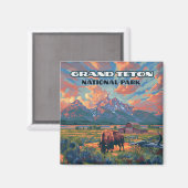 グランドテトンナショナルパークマウンテンズバイソンワイオミング マグネット (正面/裏面)