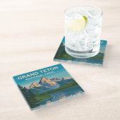 グランドテトンナショナルパークランドスケープトラベルアート ガラスコースター (アングル)