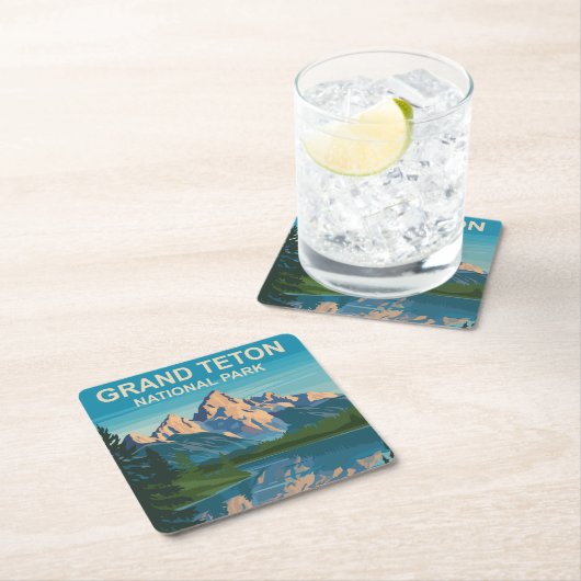 グランドテトンナショナルパークランドスケープトラベルアート スクエアペーパーコースター (インサイチュ)