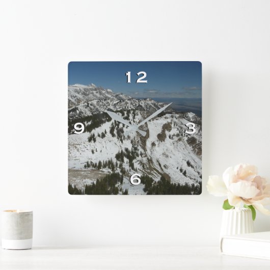 グランドテトンマウンテンズI写真の雪のピーク スクエア壁時計 (ホーム)