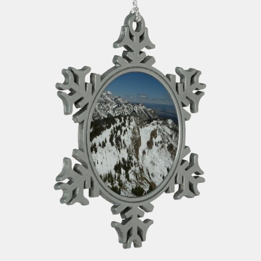 グランドテトンマウンテンズI写真の雪のピーク スノーフレークピューターオーナメント (左)
