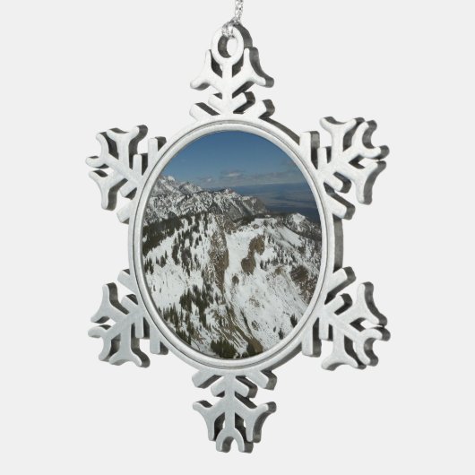 グランドテトンマウンテンズI写真の雪のピーク スノーフレークピューターオーナメント (右)