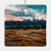 グランドテトン国立公園マウンテンサンセットフォト セラミックオーナメント (裏面)