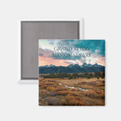 グランドテトン国立公園マウンテンサンセット写真 マグネット (正面/裏面)