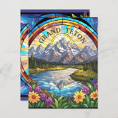 グランドテトン山フェイク間ステンドグラス山 ポストカード (正面/裏面)