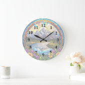 グランドテトン山フェイク間ステンドグラス山 ラージ壁時計 (ホーム)