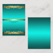 グランドデイチェスティール（緑がかった色）&金ゴールドスクロールテーブルプレイスカード プレイスカード (正面/裏面)