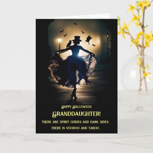 グランドドーターハロウィーンと踊りブードゥーレディ カード (黄色い花)