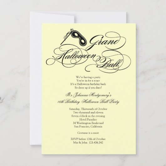 グランドハロウィーンボールコスチュームパーティの招待状 招待状 (正面)