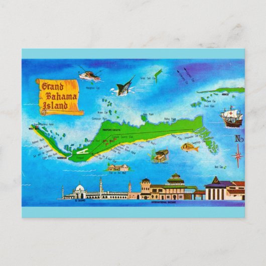グランドバハマ島 ヴィンテージ地図 ポストカード (正面)