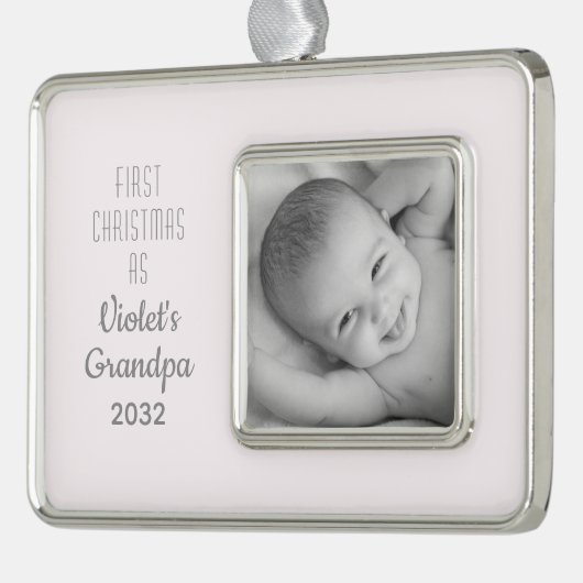 グランドパのクリスマスパーソナライズされた第1回名写真 シルバープレートフレームオーナメント (左)
