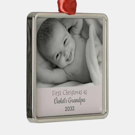 グランドパのクリスマスパーソナライズされた第1回名写真 メタルオーナメント (右)