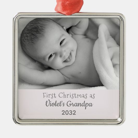 グランドパのクリスマスパーソナライズされた第1回名写真 メタルオーナメント (正面)
