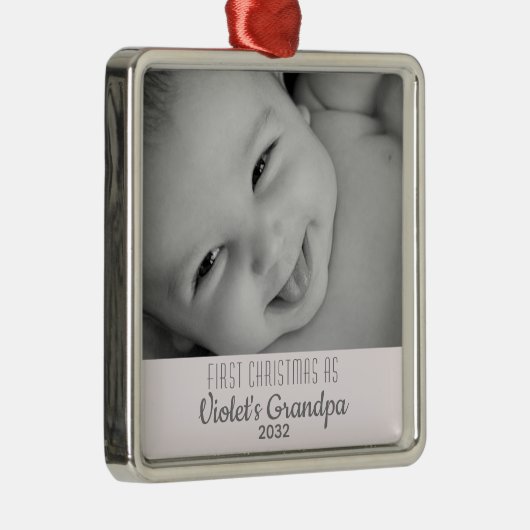グランドパのクリスマスパーソナライズされた第1回名写真 メタルオーナメント (右)