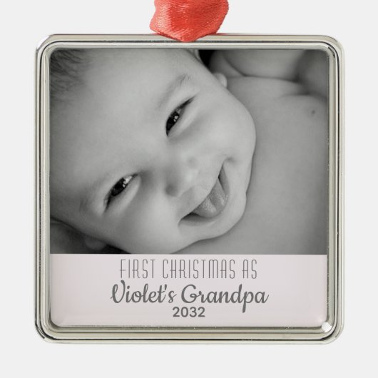 グランドパのクリスマスパーソナライズされた第1回名写真 メタルオーナメント (正面)