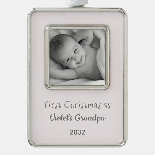 グランドパの第1回クリスマスパーソナライズされた写真名 シルバープレートフレームオーナメント (正面)