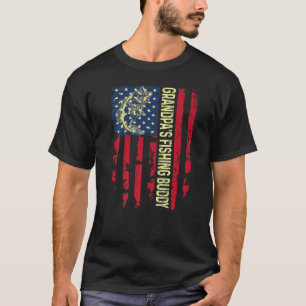 グランドパの魚釣りバディカッコいい愛国的な若いフィッシュ Tシャツ