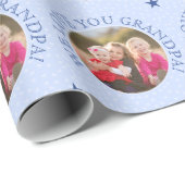 グランドパカスタム文字と写真ブルー ラッピングペーパー (ロールコーナー)