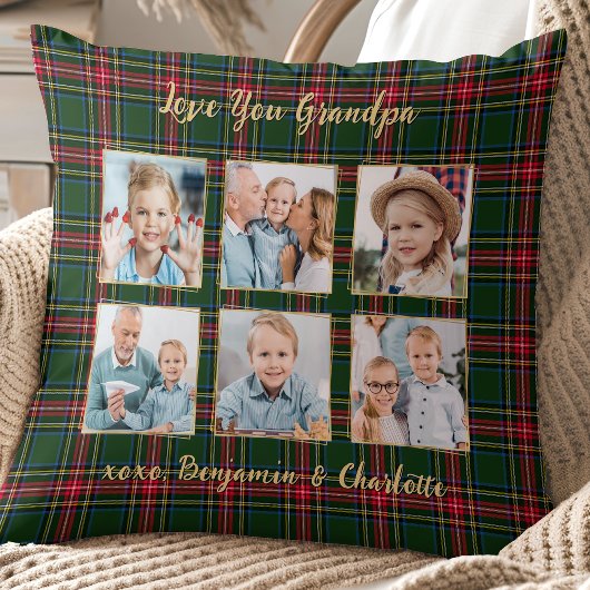 グランドパクリスマスプレイドカスタム金ゴールドフォトコラージュ クッション