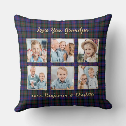 グランドパクリスマスプレイドパーソナライズされた6写真 クッション (裏面)