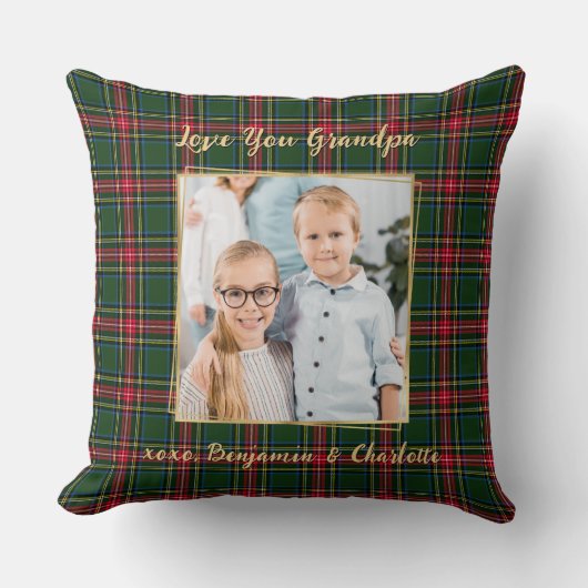 グランドパクリスマスプレドパーソナライズされた金ゴールド写真 クッション (正面)