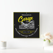 グランドパズナマガレージウェルカムヴィンテージトラックブラック スクエア壁時計 (ホーム)