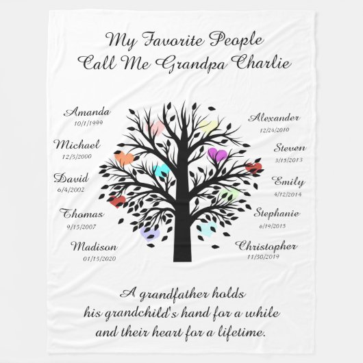 グランドパツリー(ハート)黒/白10名および日付 フリースブランケット (正面)