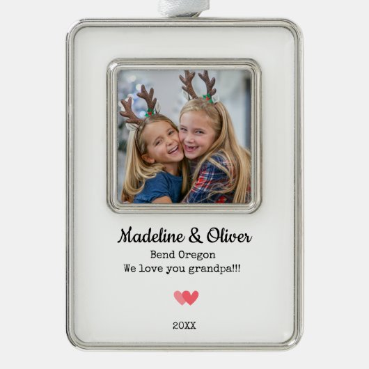 グランドパファミリー写真のパーソナライズされたクリスマス シルバープレートフレームオーナメント (正面)