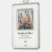 グランドパファミリー写真のパーソナライズされたクリスマス シルバープレートフレームオーナメント (左)