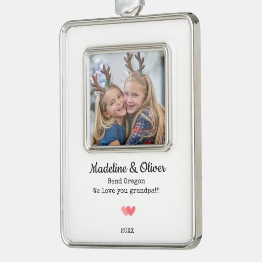 グランドパファミリー写真のパーソナライズされたクリスマス シルバープレートフレームオーナメント (左)
