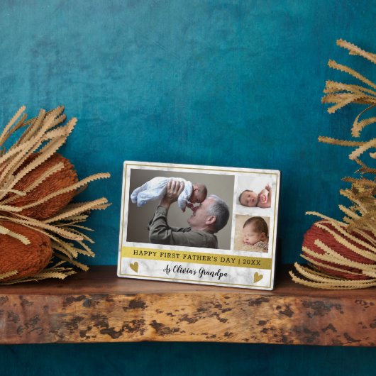 グランドパファースト父の日3写真大理石と金ゴールド フォトプラーク (側面)